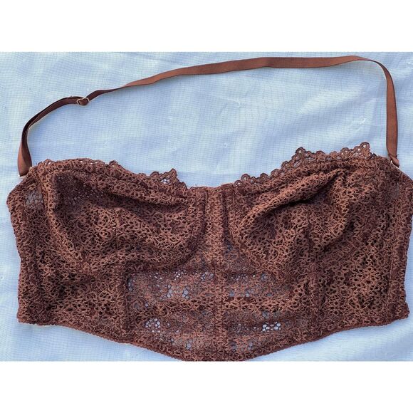 Free People Intimately Brown Lace Crochet Bralette Nylon Sz L - Picture 3 of 8